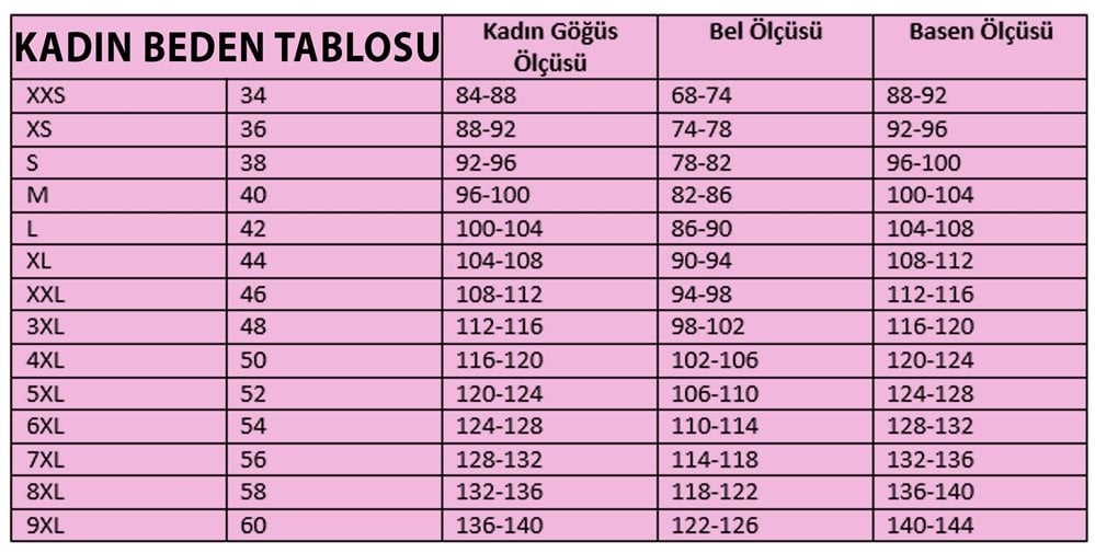 beden ölçü tablosu