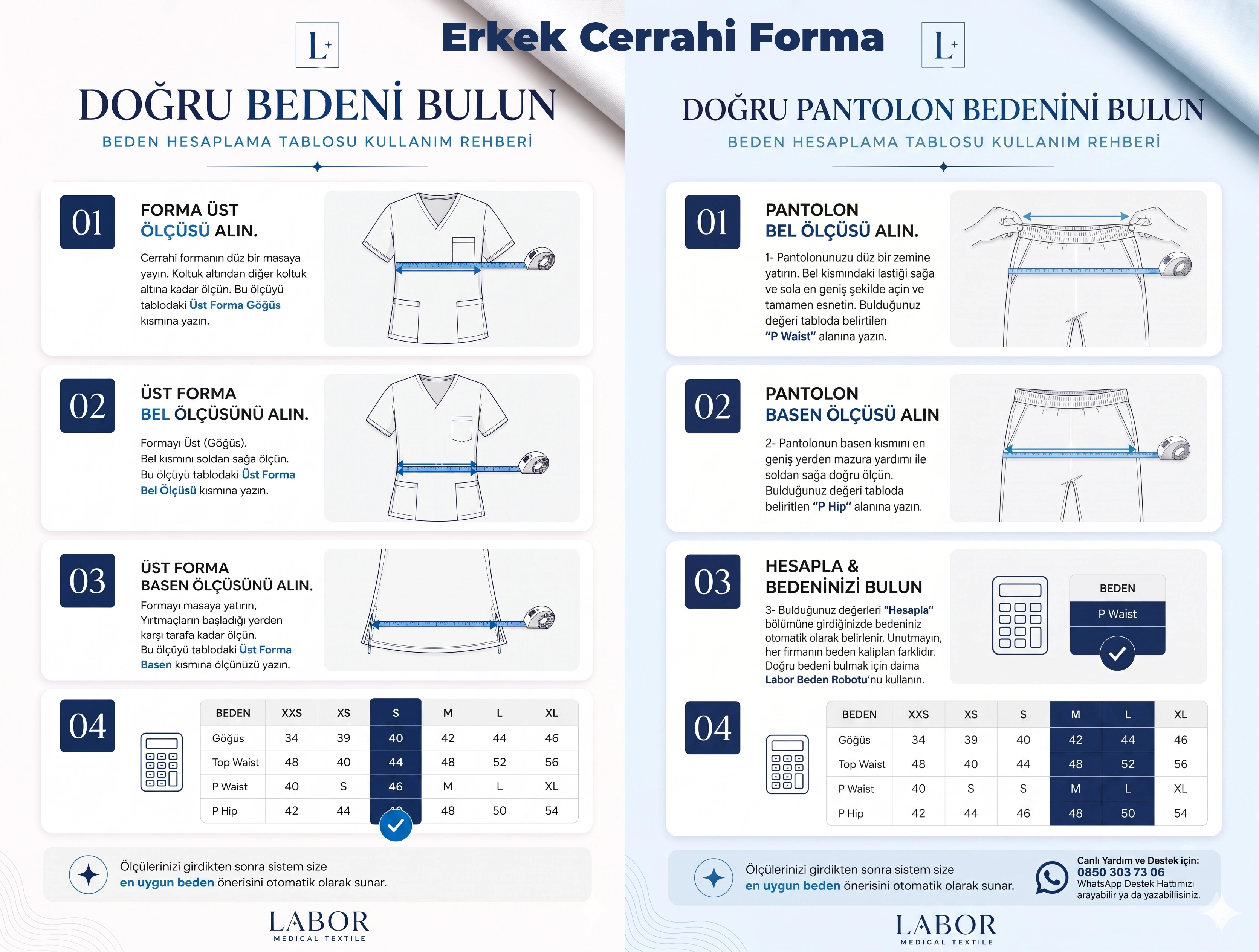 Labor Tekstil Erkek Beden Ölçüm Kılavuzu