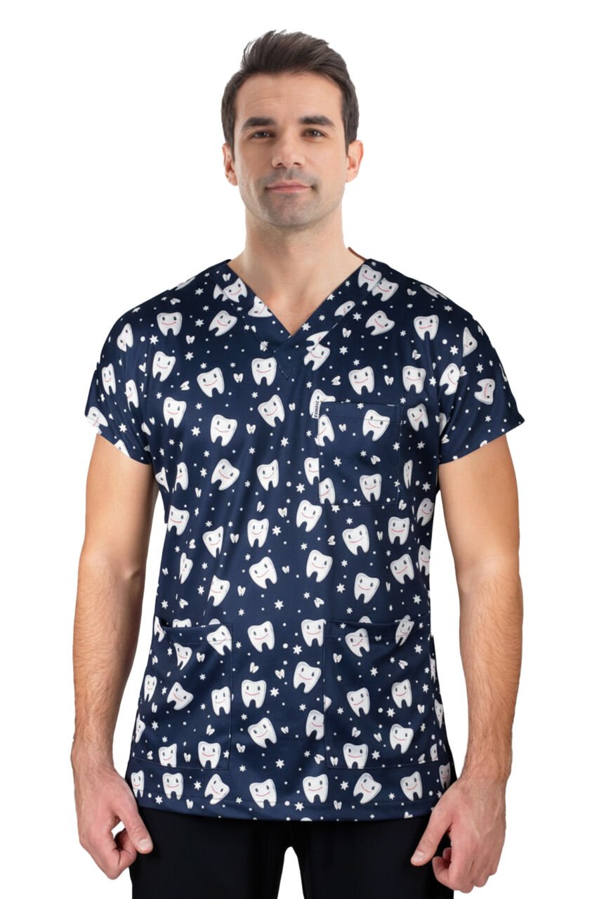 LABOR DRY TOUCH Lacivert Diş Hekimi Desenli Erkek Cerrahi Forma Üst