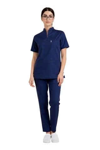 İdx-1 Serisi: Kadın Likralı Hakim Yaka Havuç Kesim Cerrahi Takım - Lacivert