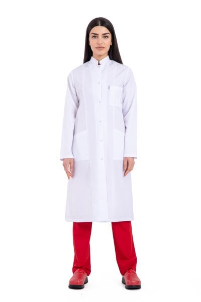 Tesettür Boy Bayan Beyaz Önlük Hakim Yaka 110 cm Bp-09