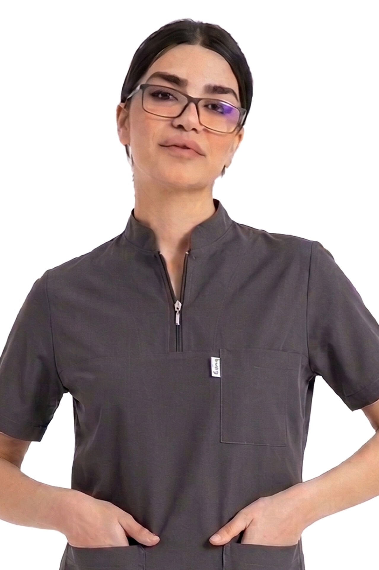 İdx-1 Serisi: Kadın Likralı Hakim Yaka Havuç Kesim Cerrahi Takım - Füme