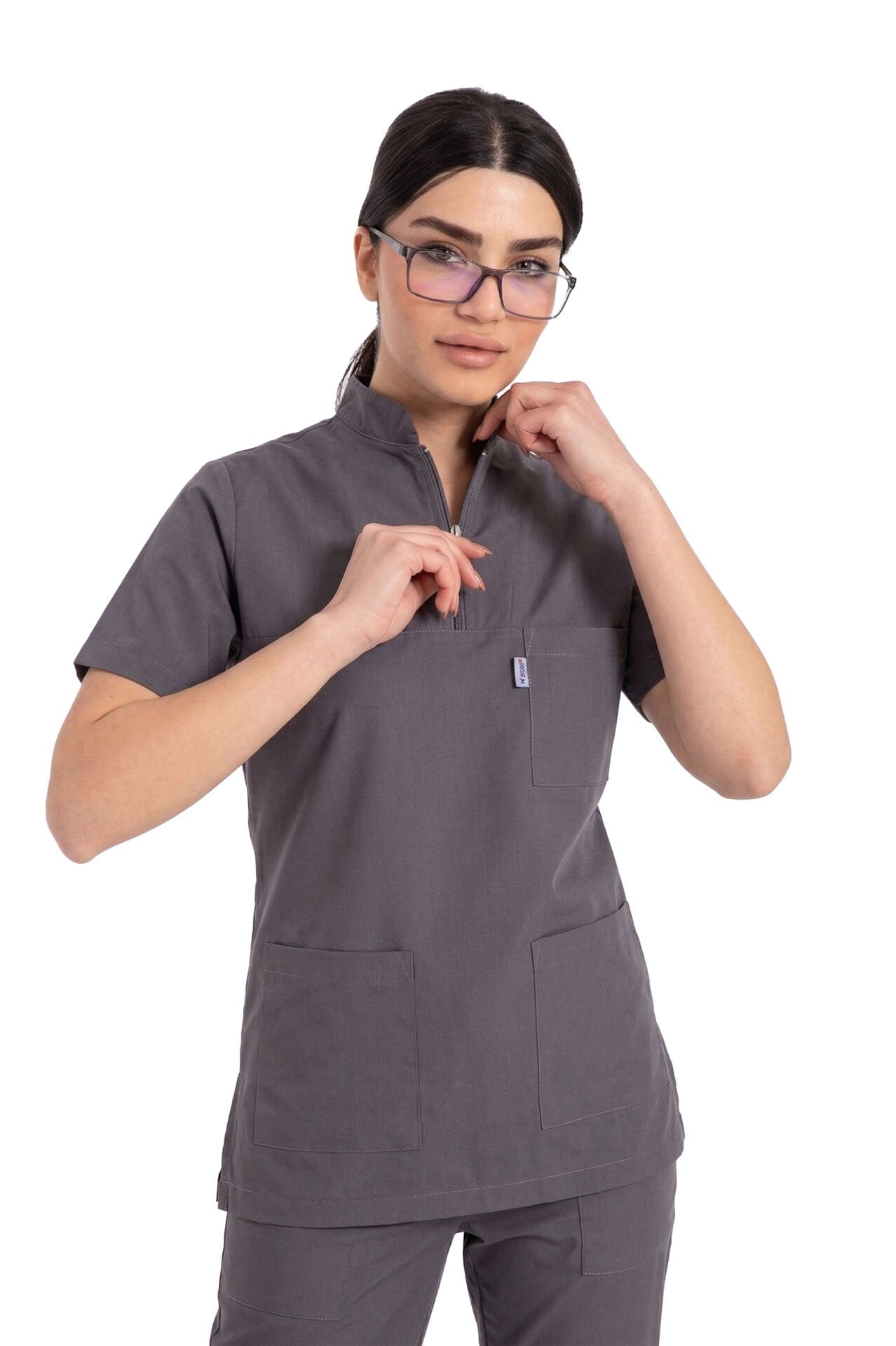 İdx-1 Serisi: Kadın Likralı Hakim Yaka Havuç Kesim Cerrahi Takım - Füme