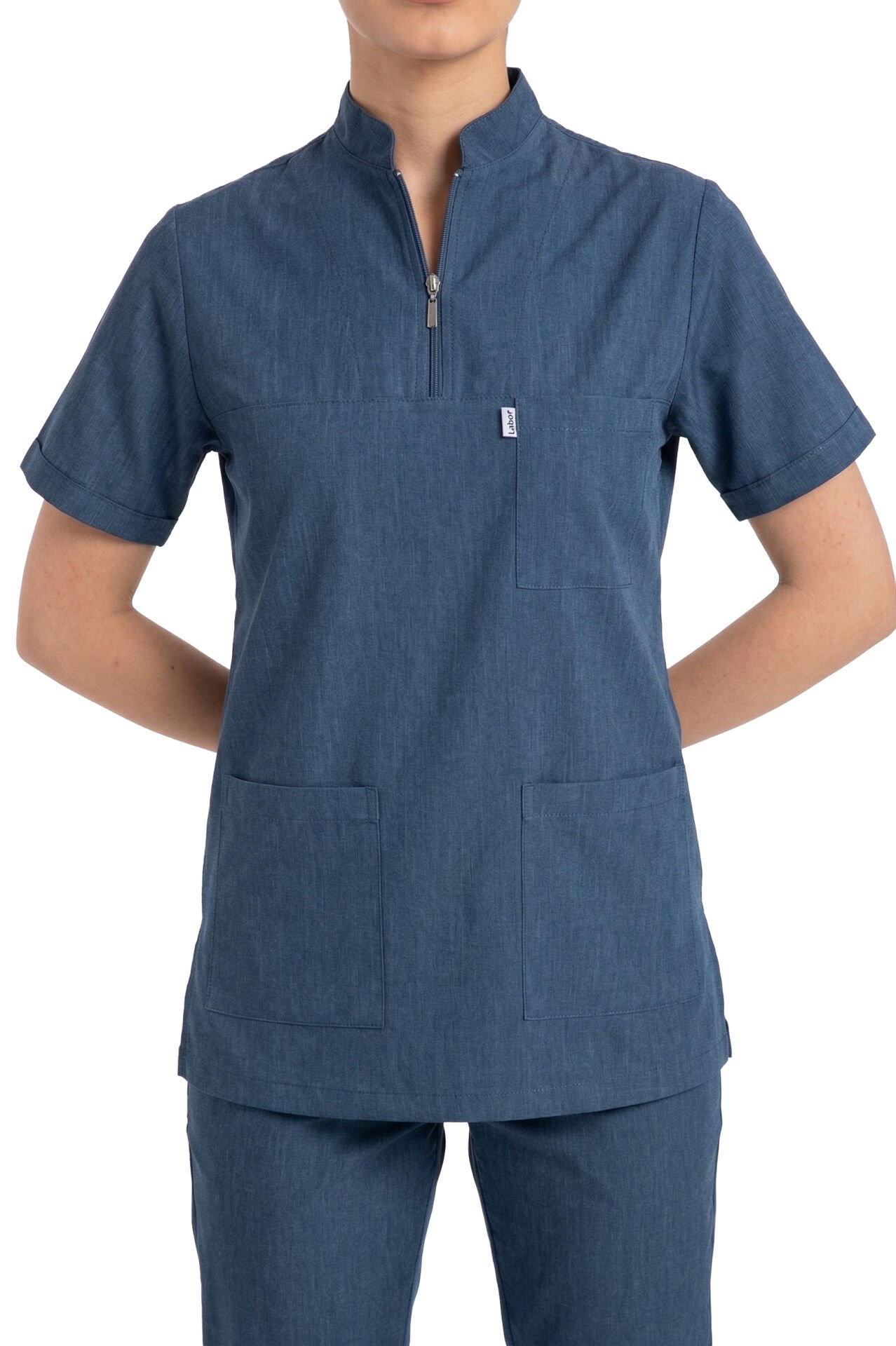 Kadın Likralı Scrubs Cerrahi Takım - Hakim Yaka Havuç Kesim İDX-1 - Kot Mavisi