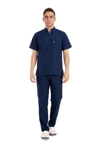 Erkek Likralı Scrubs Cerrahi Takım - Hakim Yaka İDX-1 - Lacivert