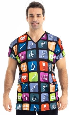 Cerrahi forma erkek tek üst tıp dünyası desenli