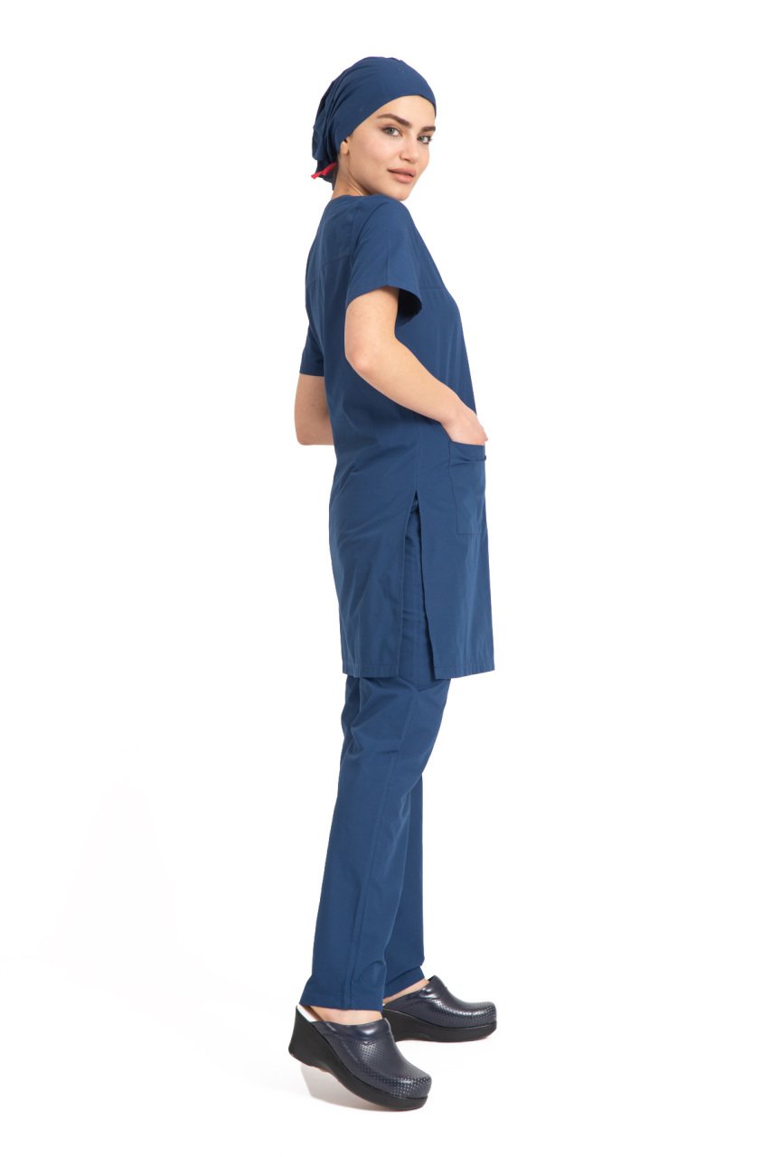 Tesettür hemşire forması terikoton kumaş tst-04 50/4XL Özel Sipariş - İndigo(Petrol Mavi)