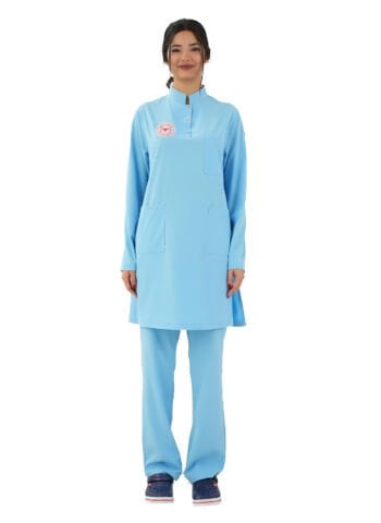 Kadın Hekim Doktor Tesettür Scrubs Tst-03 - SAĞLIK BAKANLIĞI Yönetmeliğine Uyumlu Alaskan Mavi - Elastik Kumaş