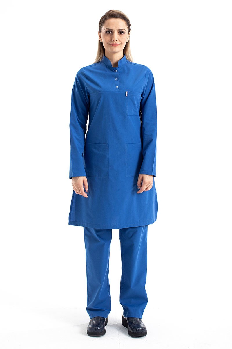 Tesettür Hemşire Forması Tek Üst Hakim Yaka Model Terikoton Kumaş Tst-03 36/XS - Parlement Mavi