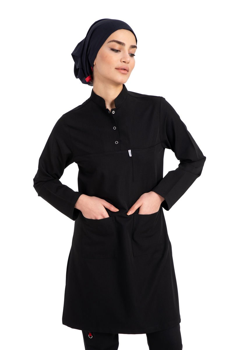 Likralı pamuklu tesettür üst forma hakim yaka tst-03 36/XS - Siyah