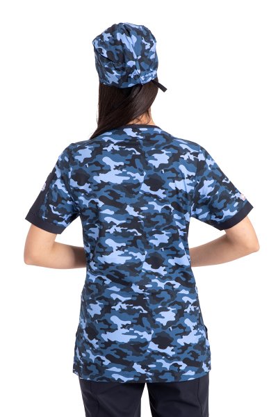 Likralı Pamuklu Kadın Mavi Kamuflaj Desen Üst Rg03