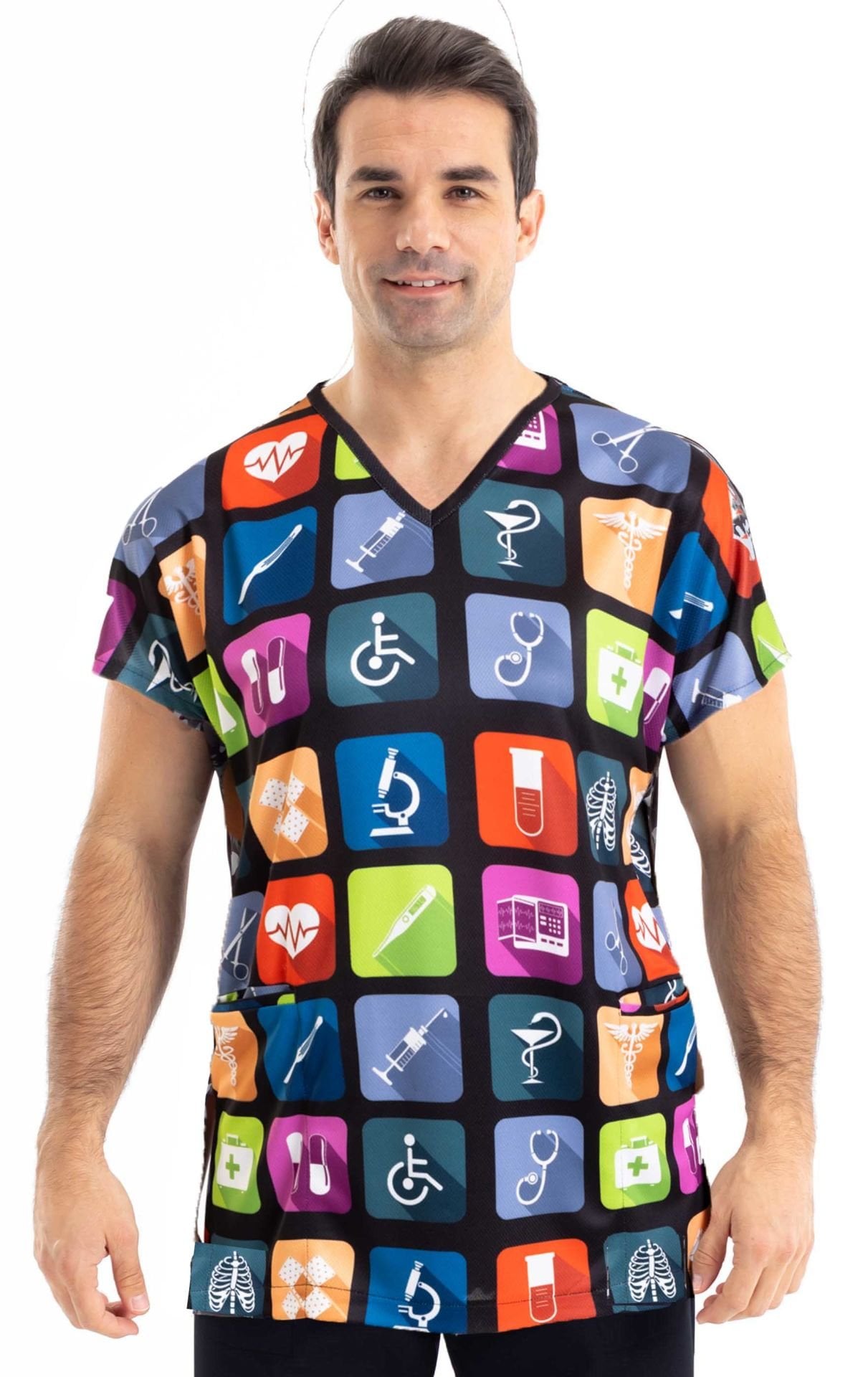 Cerrahi Üst Forma Erkek | Yeni Çiftlik Desenli | Veteriner Hekim | LABOR Dry Touch Kumaş 44/2XS Erkek