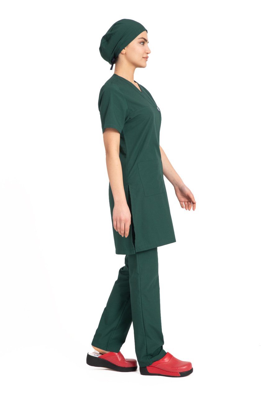 Tesettür hemşire forması terikoton kumaş tst-04 56/7XL Özel Sipariş - Haki Yeşil