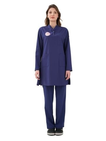 Tesettür Hemşire Forması Tst-03 - SAĞLIK BAKANLIĞI Yönetmeliğine Uyumlu Patriot Blue - Elastik Kumaş