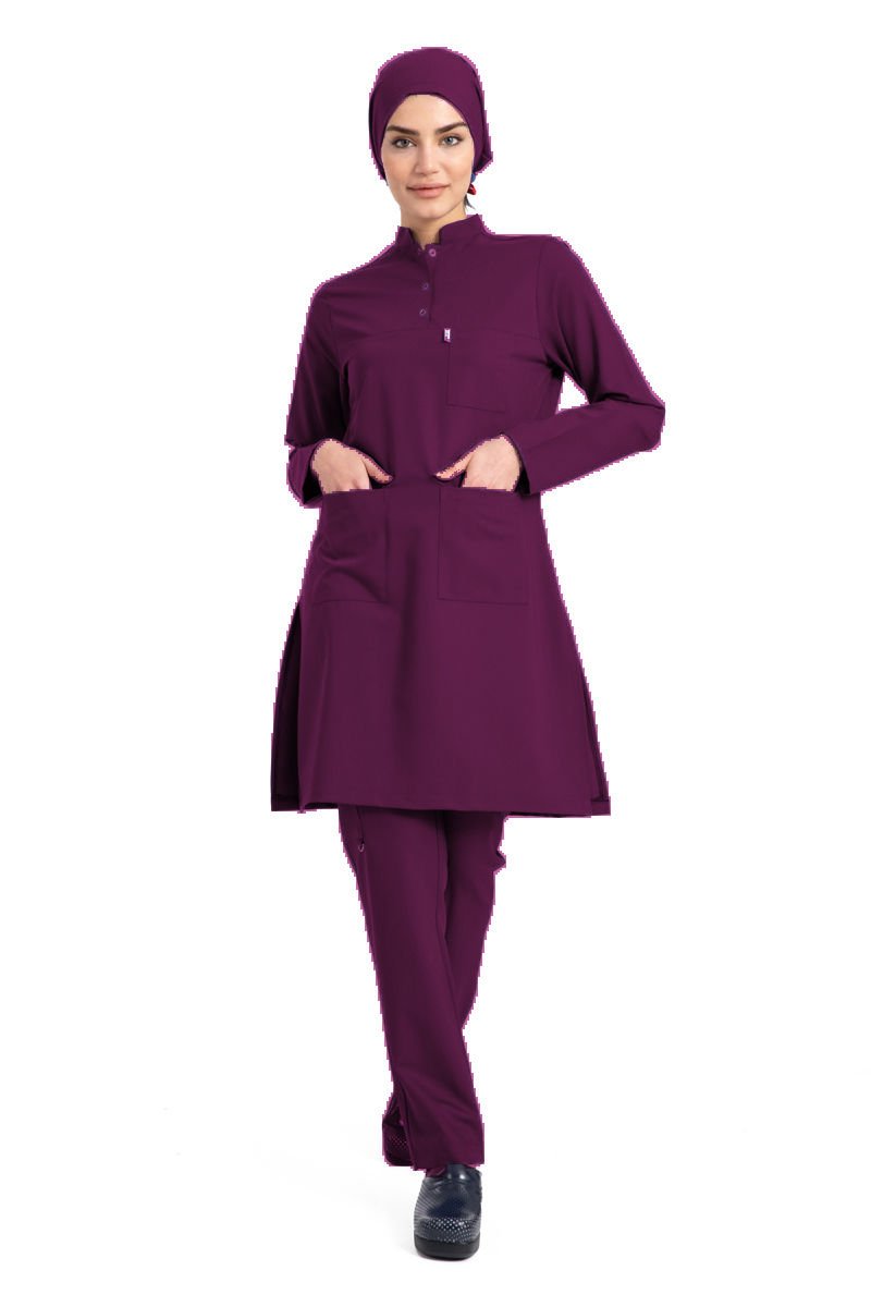Likralı pamuklu tesettür üst forma hakim yaka tst-03 44-XL - Mürdüm