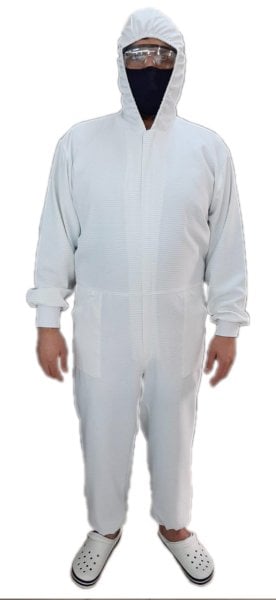 Doktor Tulumu Kapşonlu Yıkanabilir Beyaz %2 Gümüş %98 Polyester