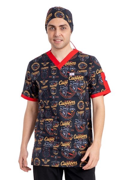 Desenli Erkek Cerrahi Scrubs Üst — %95 Pamuk %5 Likra | Custom Desenli
