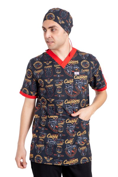 Desenli Erkek Cerrahi Scrubs Üst — %95 Pamuk %5 Likra | Custom Desenli