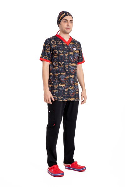 Desenli Erkek Cerrahi Scrubs Üst — %95 Pamuk %5 Likra | Custom Desenli