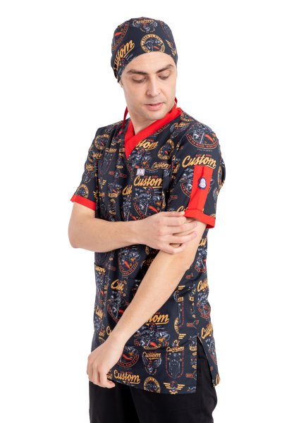 Desenli Erkek Cerrahi Scrubs Üst — %95 Pamuk %5 Likra | Custom Desenli