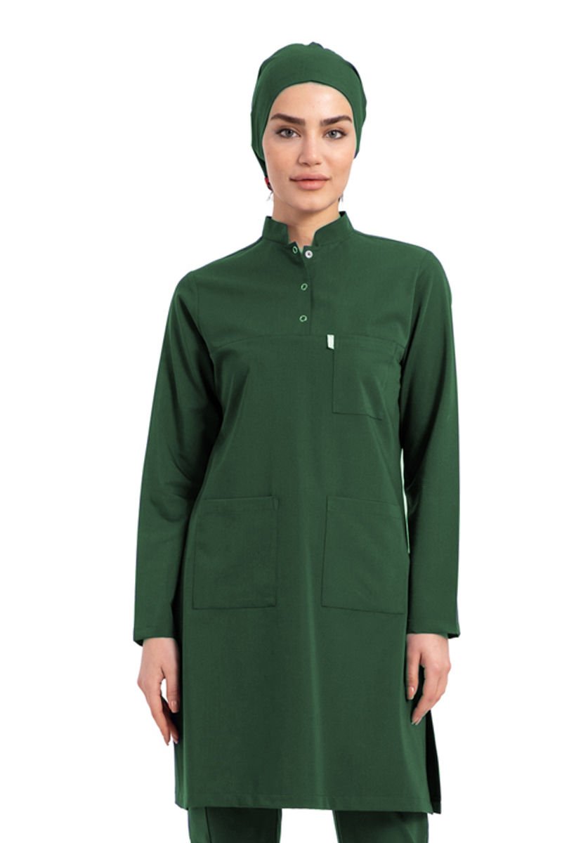Likralı pamuklu tesettür üst forma hakim yaka tst-03 50/4XL Özel Sipariş - Haki Yeşil
