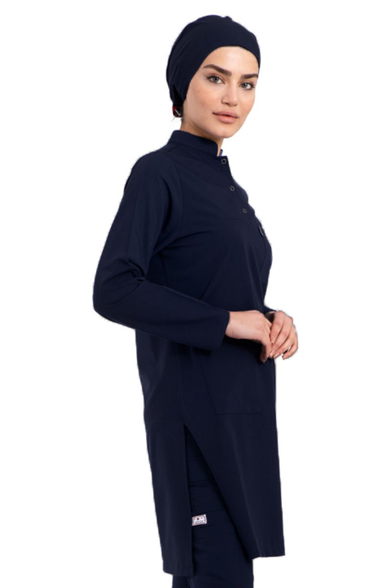 Likralı pamuklu tesettür üst forma hakim yaka tst-03 50/4XL Özel Sipariş - Lacivert