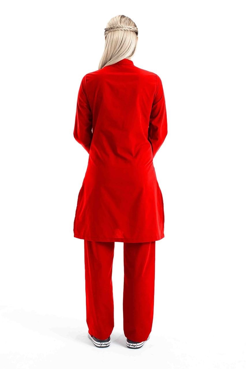 Tesettür Hemşire Forması Tek Üst Hakim Yaka Model Terikoton Kumaş Tst-03 48/3XL Özel Sipariş - Kırmızı