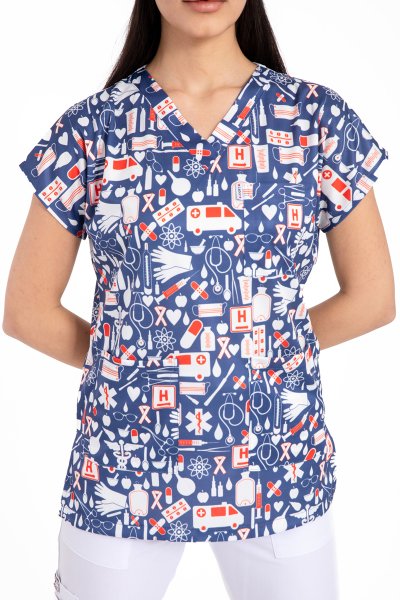 Cerrahi Desenli Kadın Tek Üst Tatd Desenli