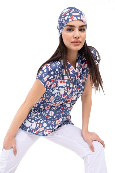 Cerrahi Desenli Kadın Tek Üst Tatd Desenli