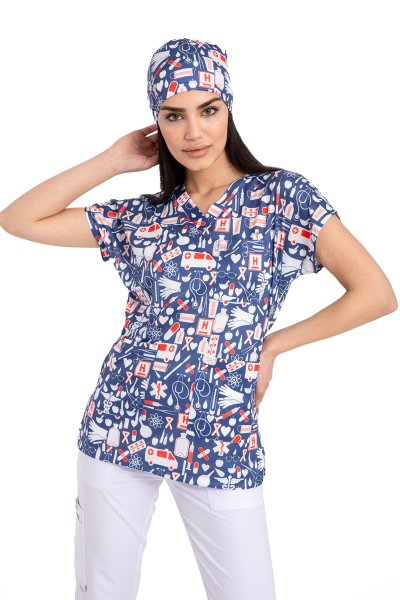 Cerrahi Desenli Kadın Tek Üst Tatd Desenli