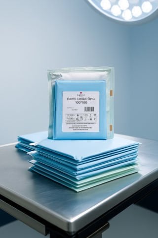 Yapışkan bantlı delikli örtü 100*100cm steril paket