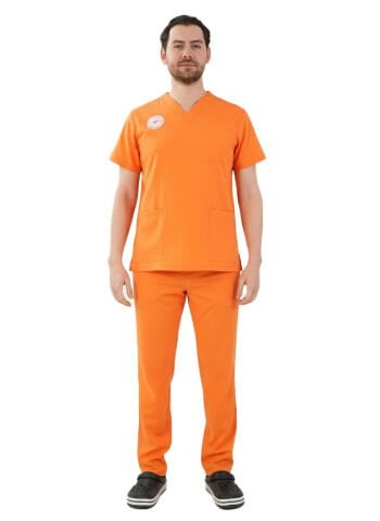 LABOR | Erkek Scrubs Cerrahi Forma - Orange Ochre Elastik Kumaş - SAĞLIK BAKANLIĞI Yönetmeliğine Uyumlu