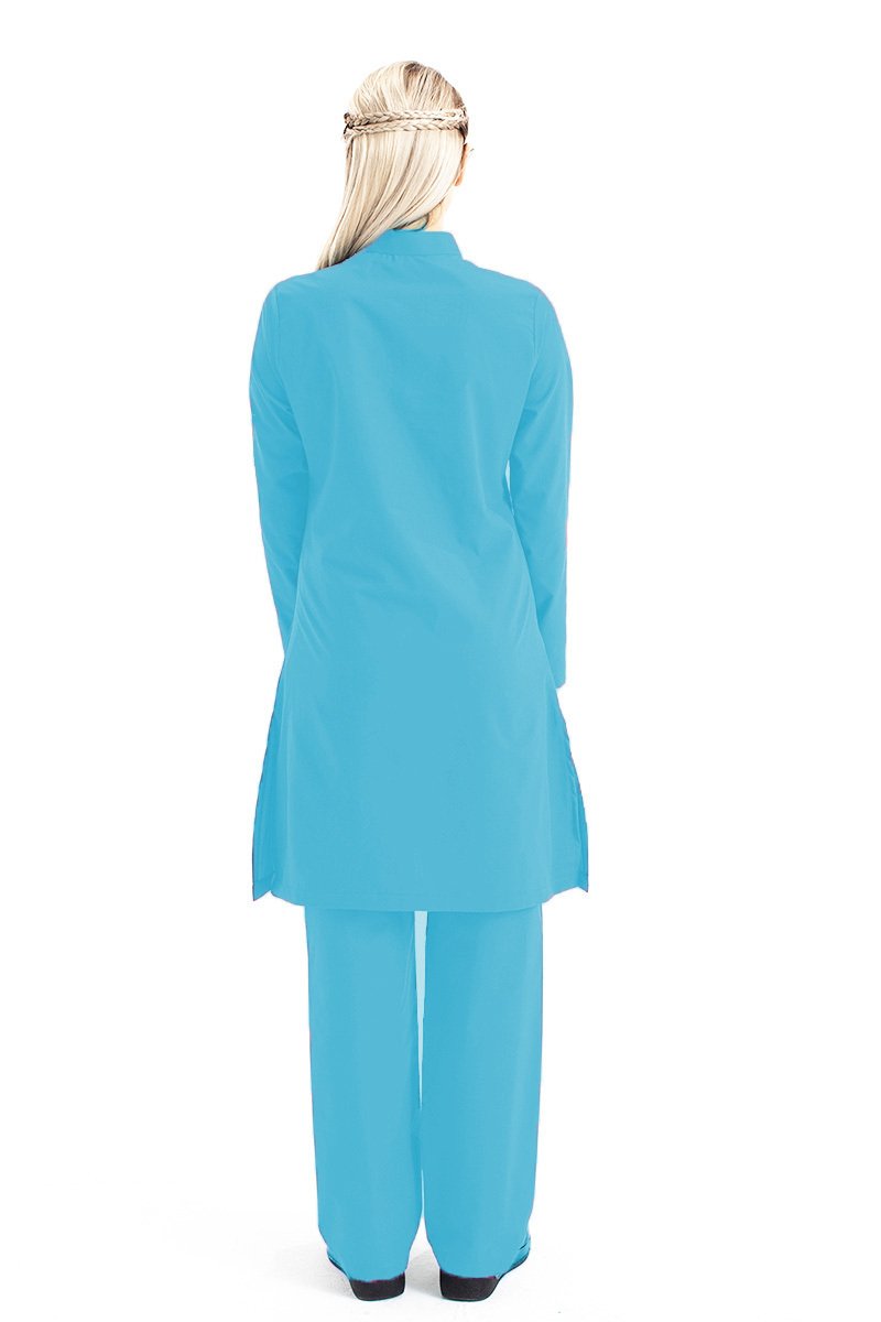Tesettür Hemşire Forması Tek Üst Hakim Yaka Model Terikoton Kumaş Tst-03 50/4XL Özel Sipariş - Turkuaz Mavi