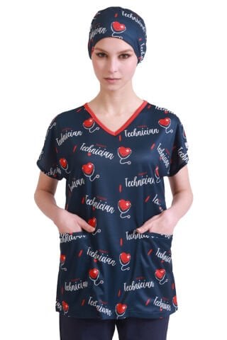 Cerrahi Forma Kadın Tek Üst Teknisyen Desen