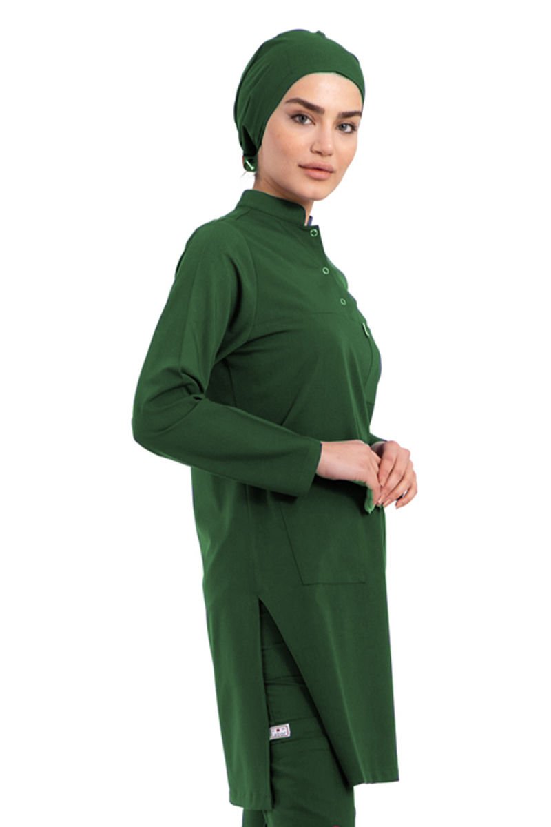 Likralı pamuklu tesettür üst forma hakim yaka tst-03 56/7XL Özel Sipariş - Haki Yeşil