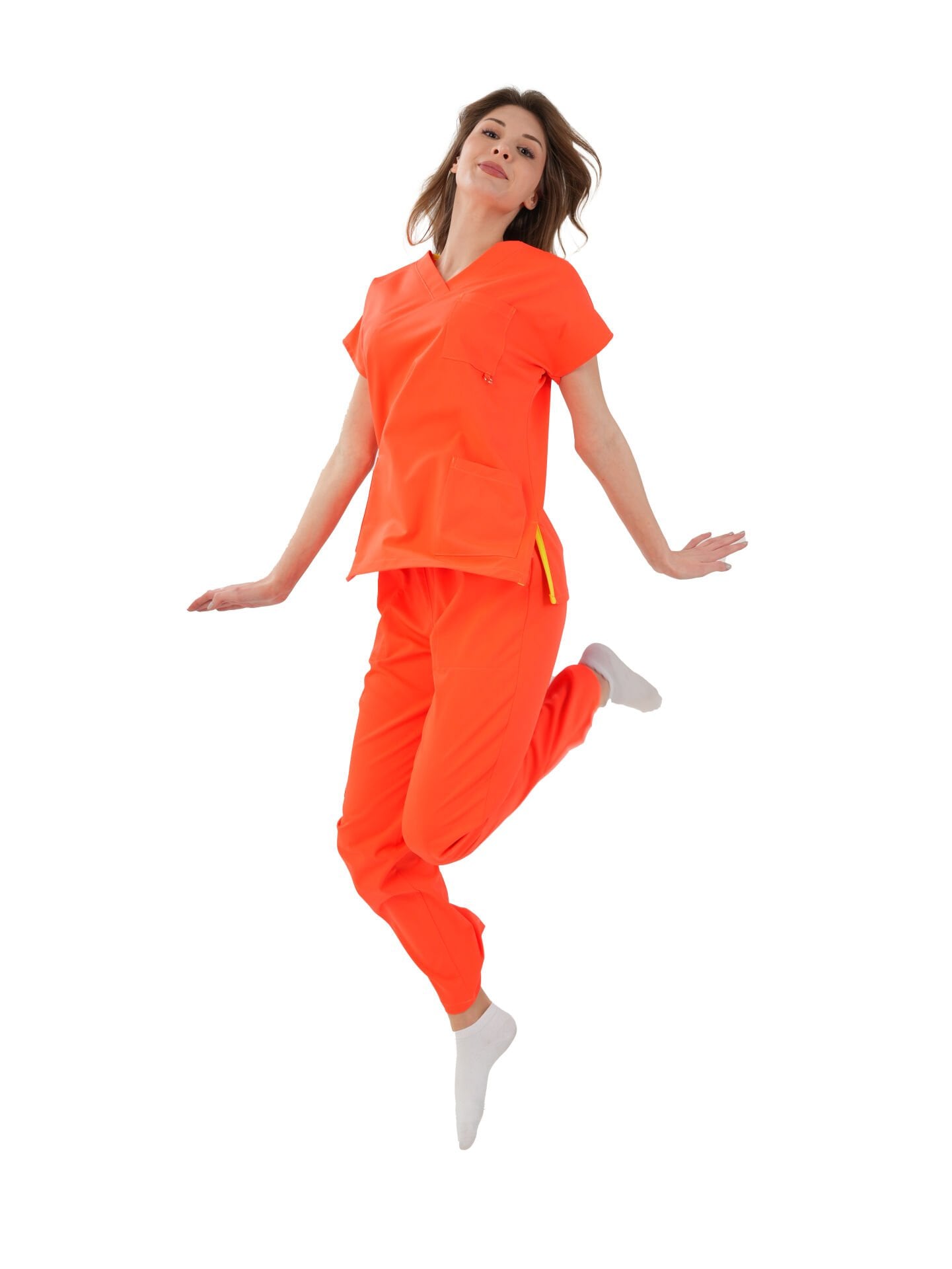 Dr. Elastik Likralı Kadın Cerrahi Scrubs Takımı - Neon Turuncu