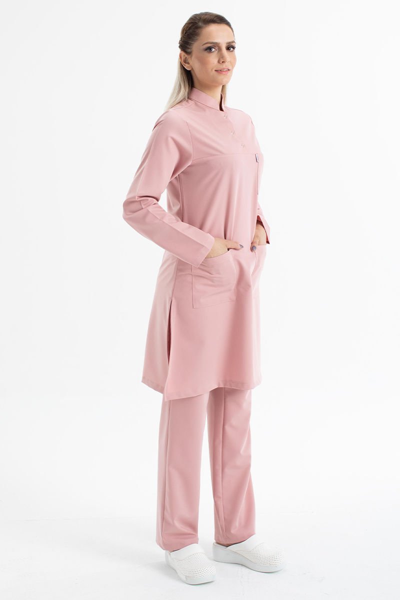 Likralı pamuklu tesettür üst forma hakim yaka tst-03 56/7XL Özel Sipariş - Pudra