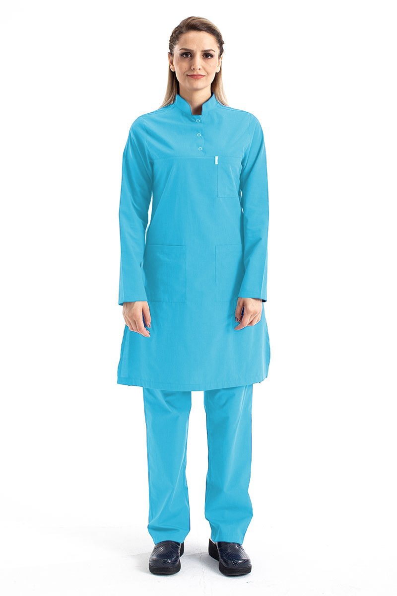 Tesettür Hemşire Forması Tek Üst Hakim Yaka Model Terikoton Kumaş Tst-03 52/5XL Özel Sipariş - Turkuaz Mavi