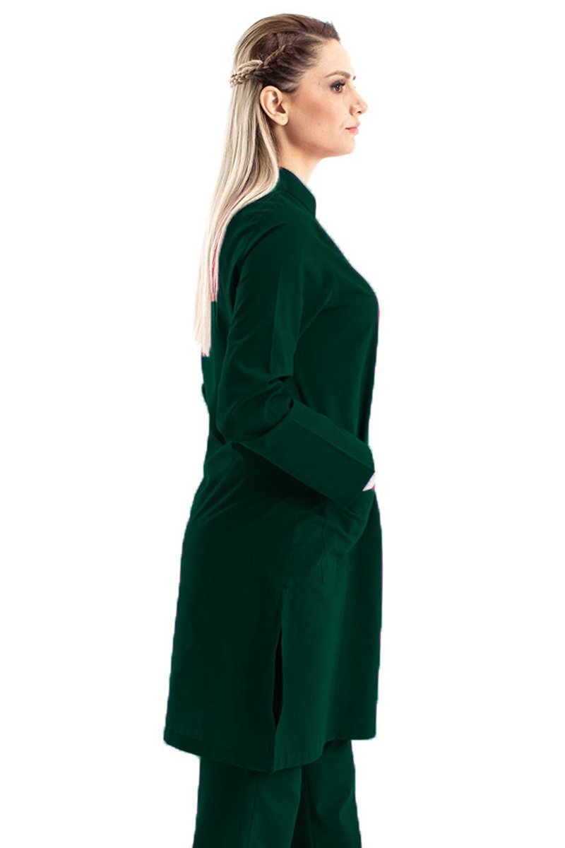 Tesettür Hemşire Forması Hakim Yaka Terikoton Takım Tst03 58-8XL Özel Sipariş - Haki Yeşil