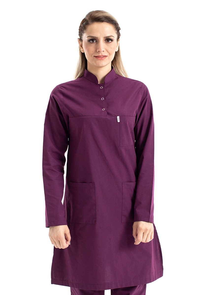 Tesettür Hemşire Forması Hakim Yaka Terikoton Takım Tst03 58-8XL Özel Sipariş - Mürdüm