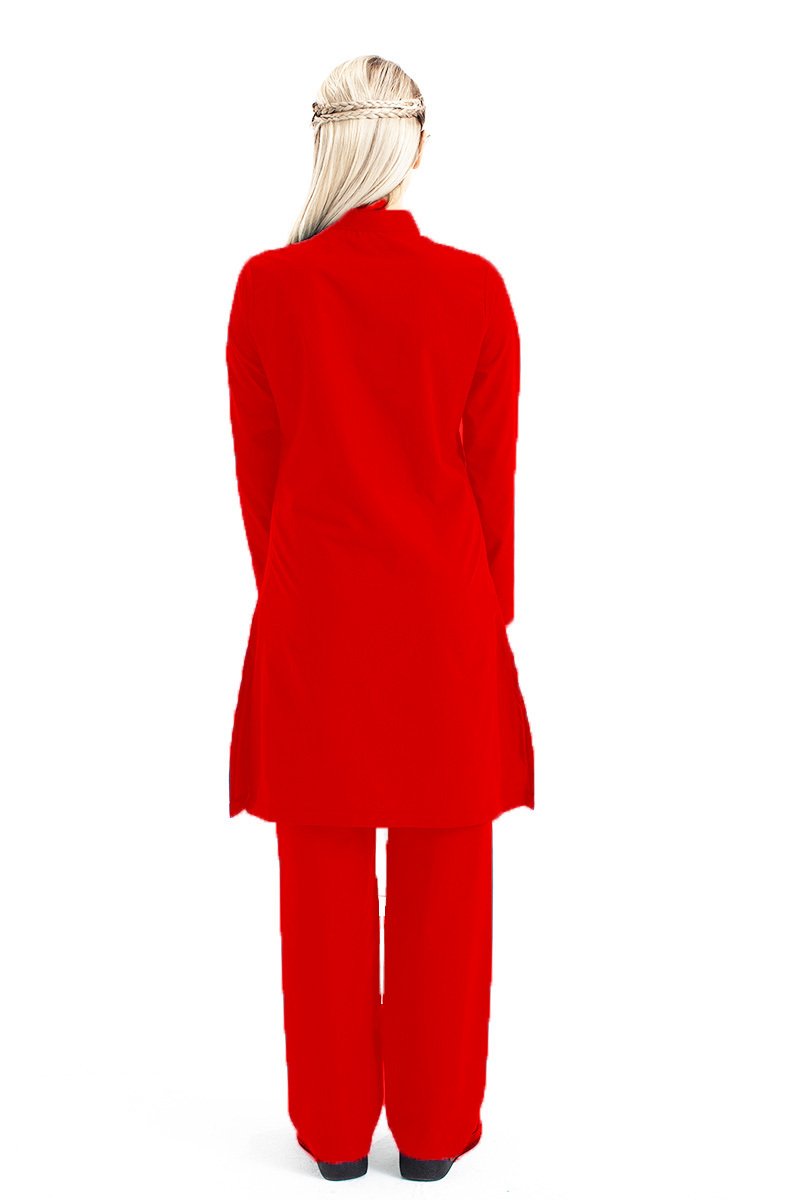 Tesettür Doktor Forması Hakim Yaka Terikoton Takım Tst03 36-XS - Kırmızı