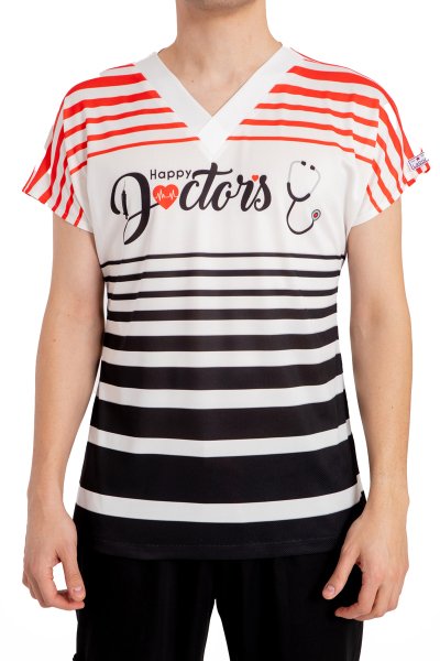 Mutlu Doktorlar Erkek Forma Üst Siyah Beyaz Kırmızı Renk