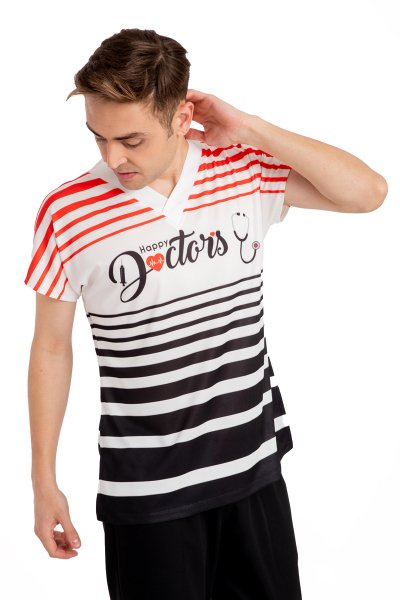 Mutlu Doktorlar Erkek Forma Üst Siyah Beyaz Kırmızı Renk