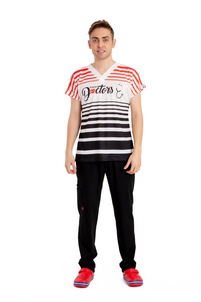 Mutlu Doktorlar Erkek Forma Üst Siyah Beyaz Kırmızı Renk