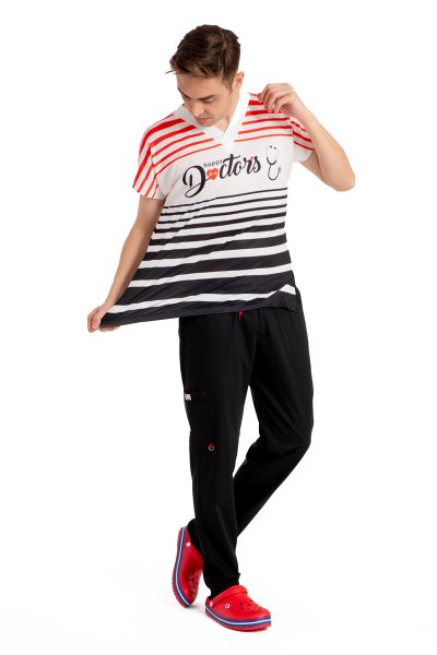 Mutlu Doktorlar Erkek Forma Üst Siyah Beyaz Kırmızı Renk