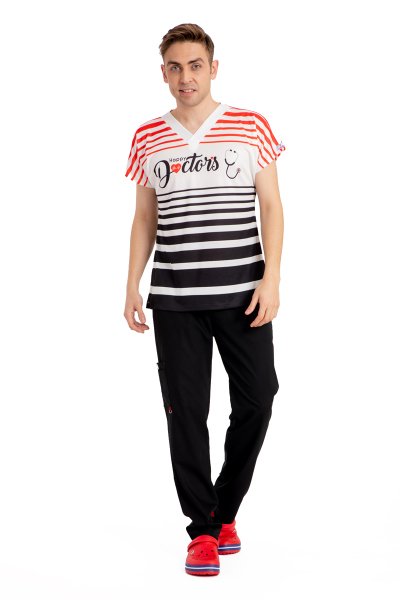 Mutlu Doktorlar Erkek Forma Üst Siyah Beyaz Kırmızı Renk