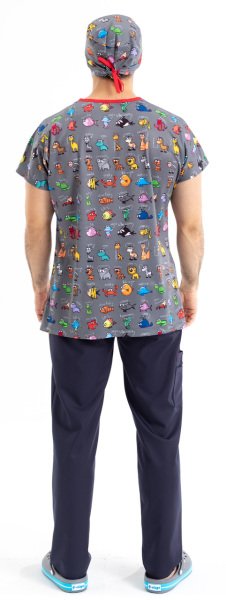 Hayvanlar Alemi Desenli Erkek Cerrahi Forma Üst