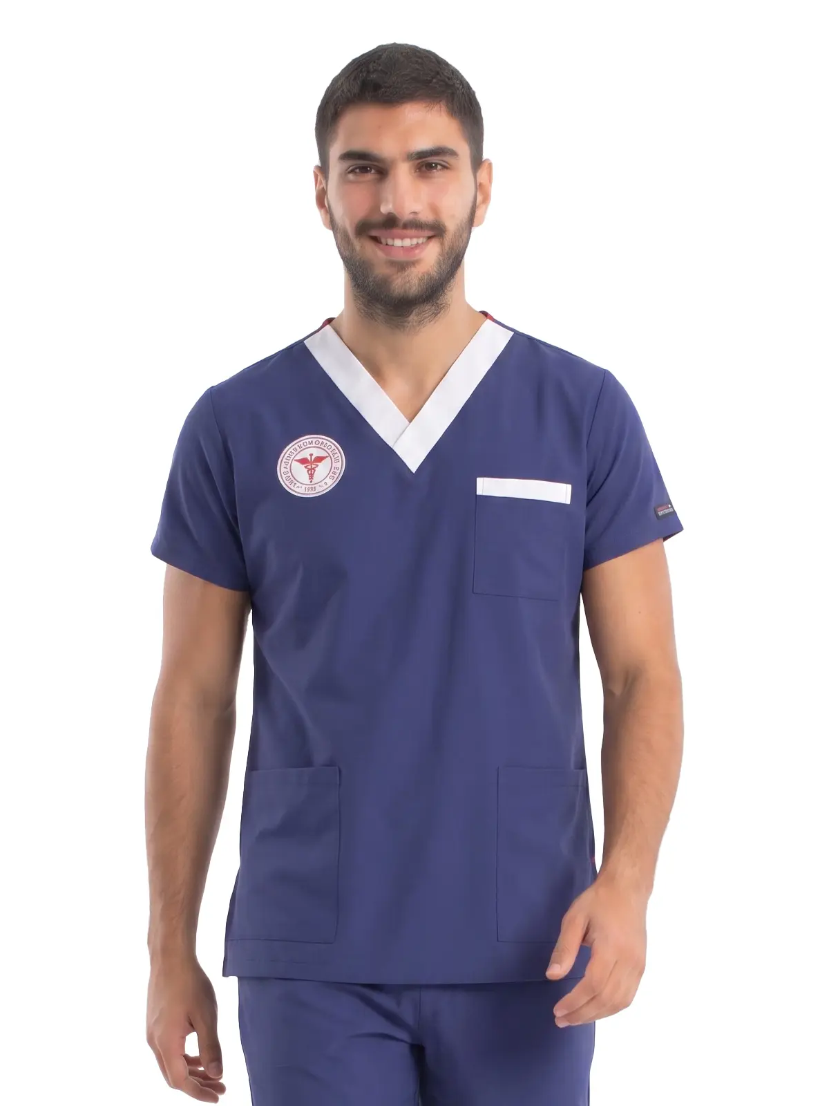 Sorumlu Hemşire Forması | Erkek Likralı Scrubs Takım - Sağlık Bakanlığı Uyumlu (Patriot Blue)