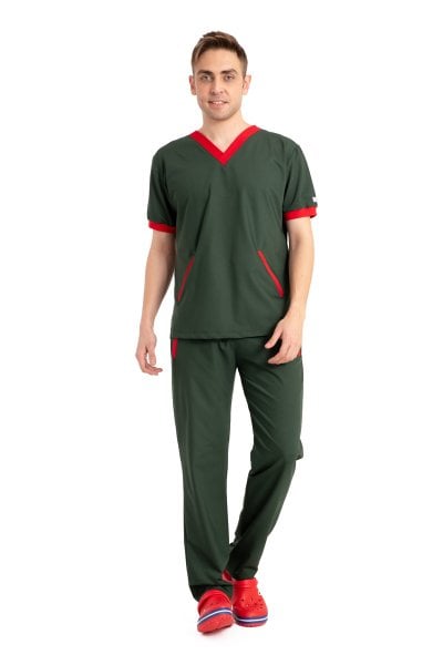 Özel tasarım doktor forması likralı pamuklu haki yeşil erkek FT Model