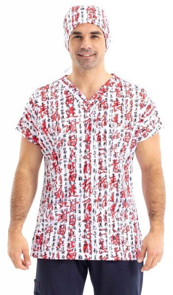 Samuray Desenli Erkek Cerrahi Forma Üst Yarasa Kol